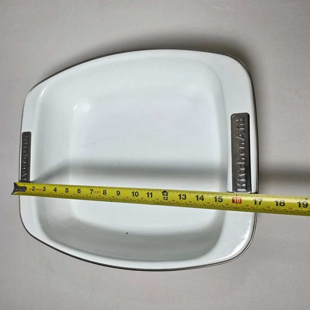 KitchenAid Roasting Pan Large White Enamel Rectangular Casserole Dish Vintage